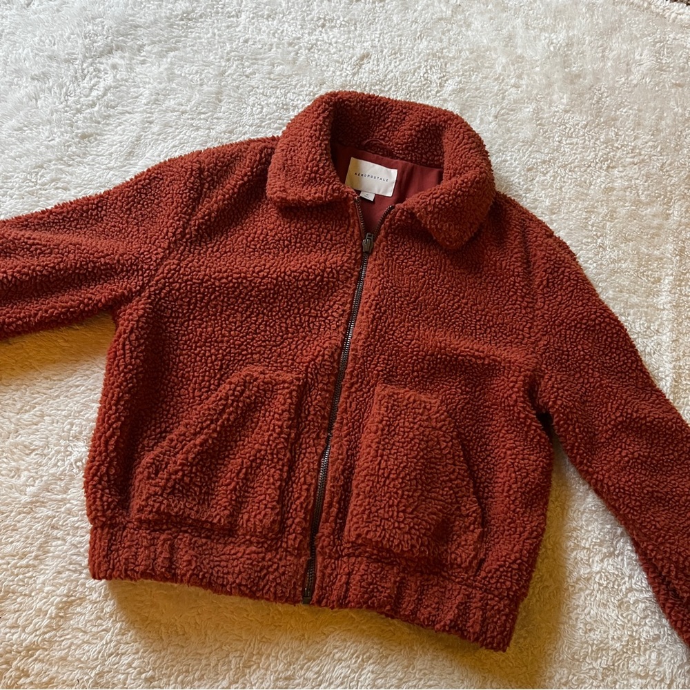 Aeropostale Brown Zip-up Lamb Wool Sweater Size M